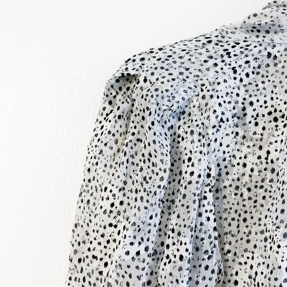 REBECCA TAYLOR Silk Tie Neck Snow Leopard Print Long Sleeve Blouse SZ12 - Picture 5 of 13